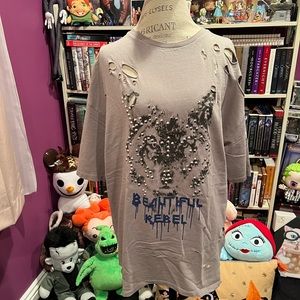 💝Zara Studded Distressed Graphic Tee